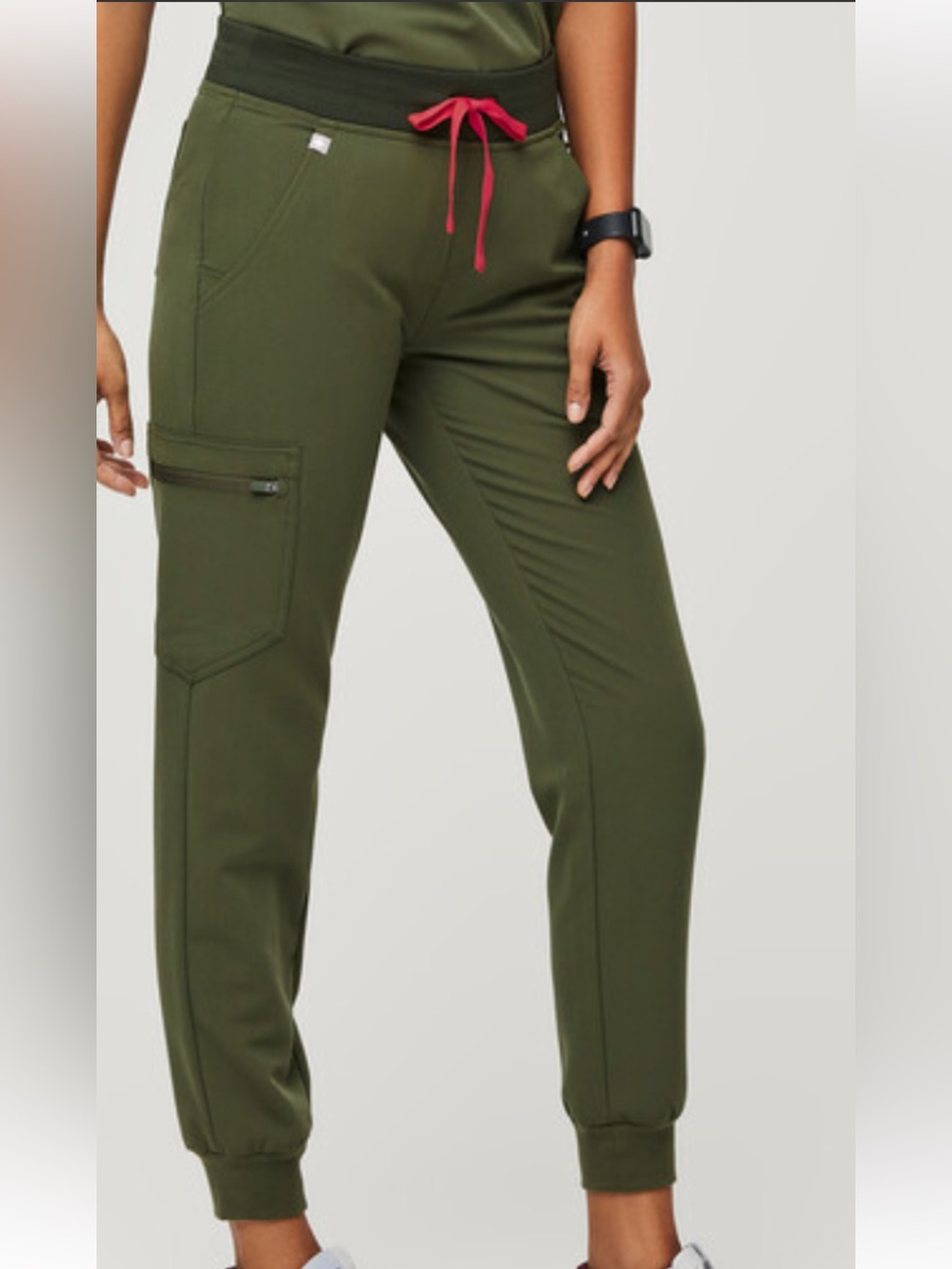 Figs Olive Green Track Joggers with Pink Drawstring